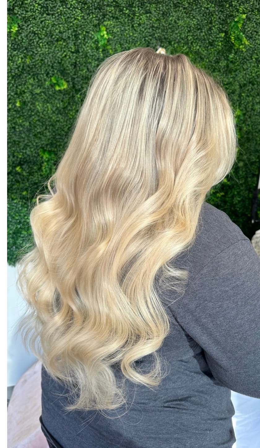 Hair extension install blended into fine hair by Opulence Beauty near Huntersville, NC