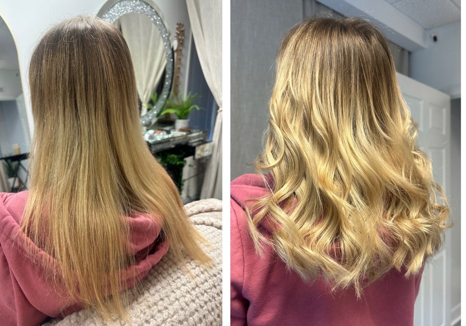 Blonde hair extension length and volume transformation