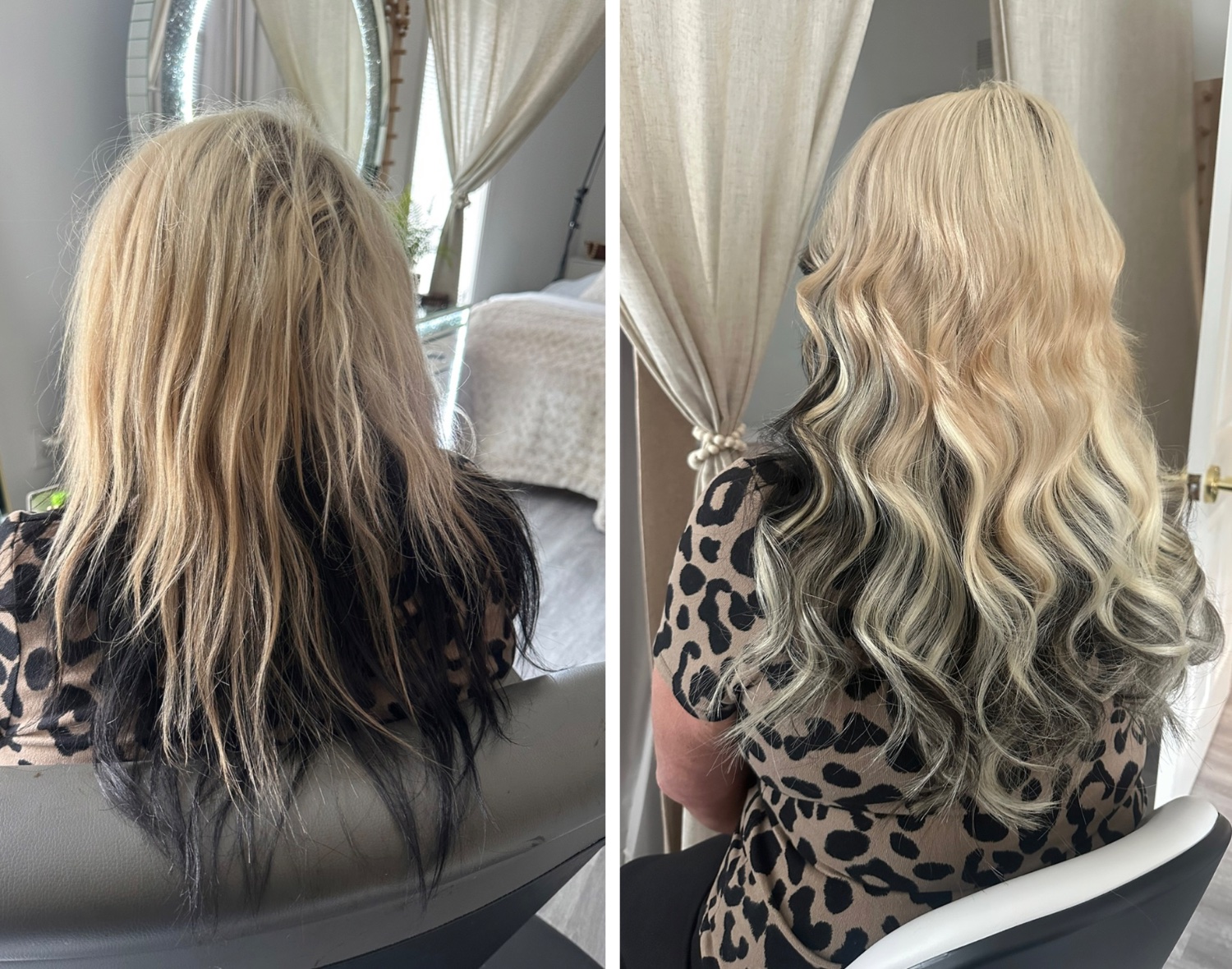 Fuller, longer blonde hair extension transformation