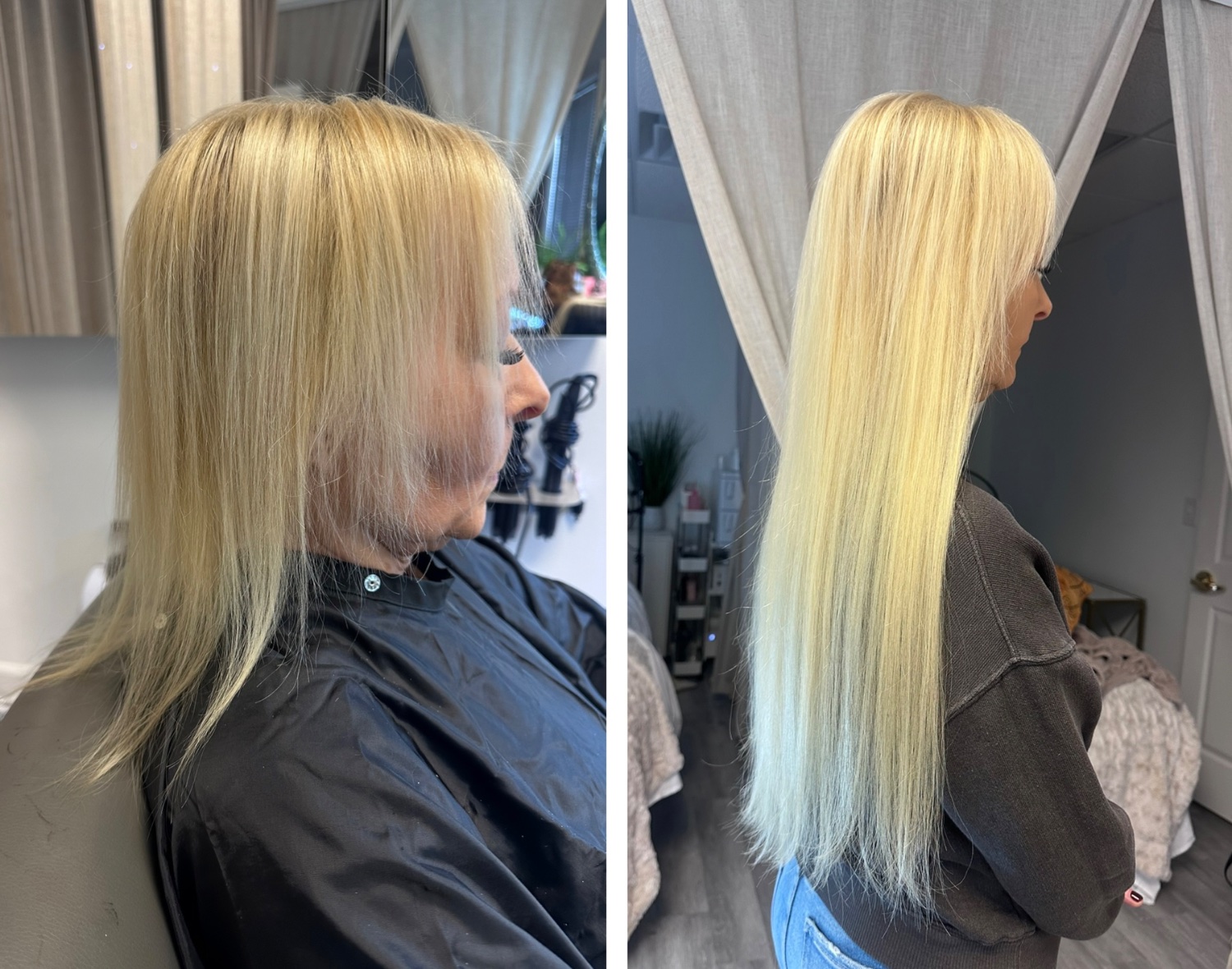 Blonde brightening and toning before and after