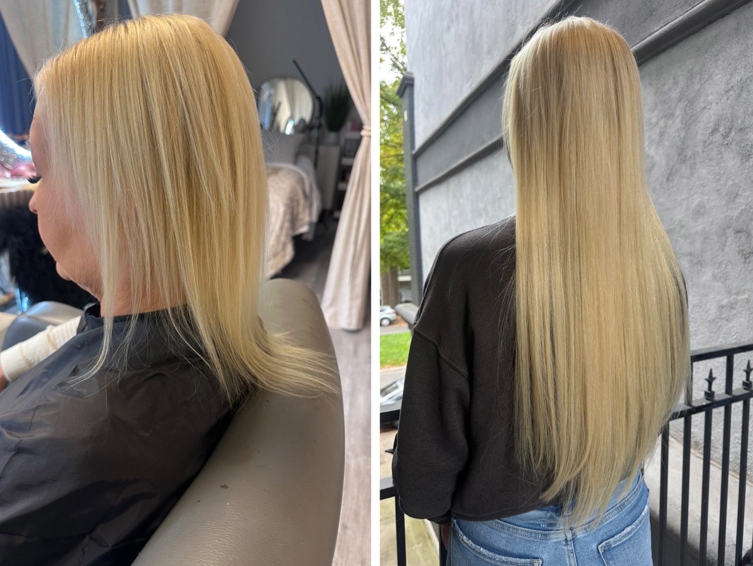Long blonde hair extension transformation